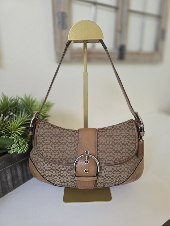 Coach Soho Signature Large Flap Shoulder Bag Brown Jacquard Canvas